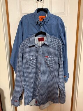 Lot Of 2 Wrangler Men's Large Tall FR Flame Resistant Long Sleeve Work Shirts